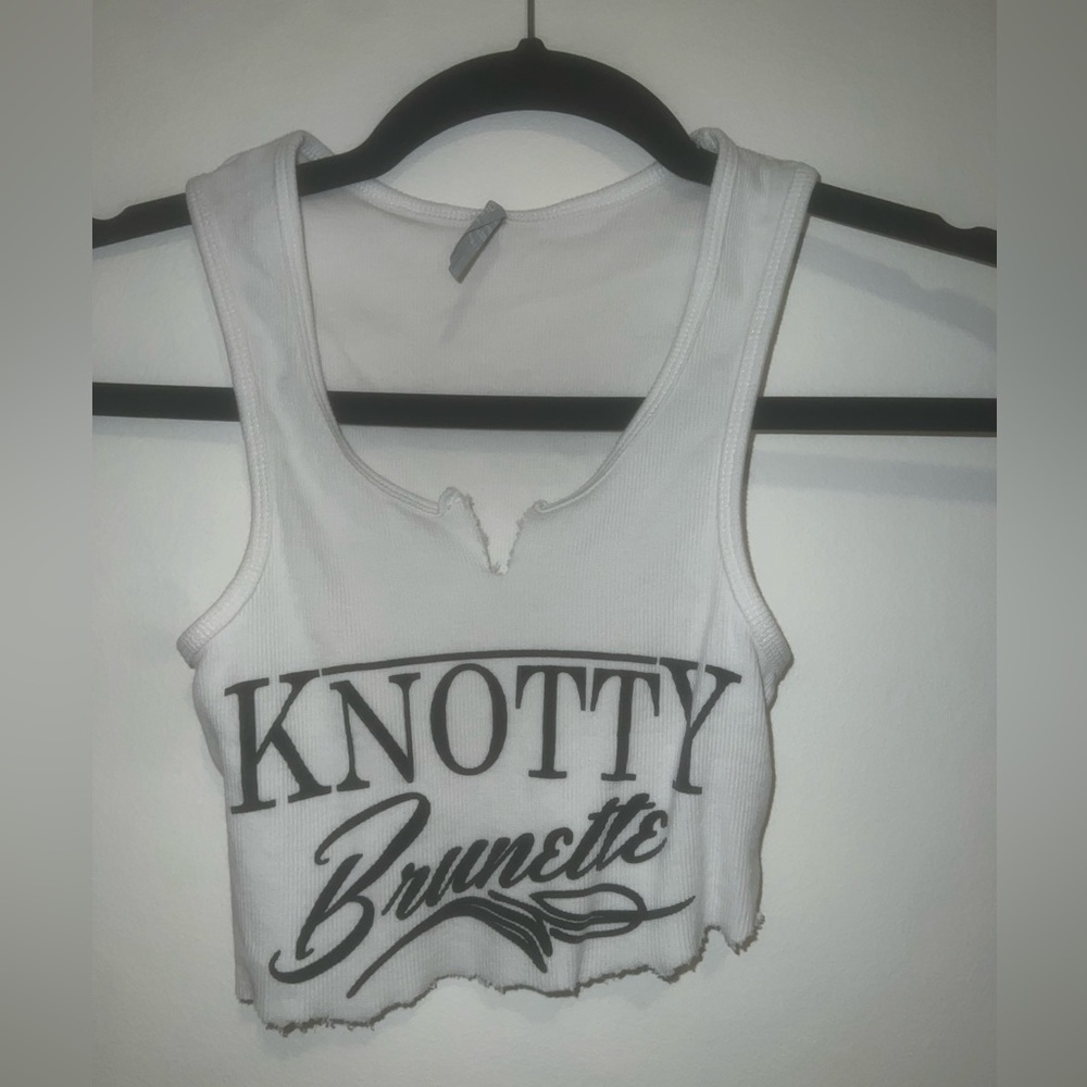 Knotty Brunette White Crop Tank Top